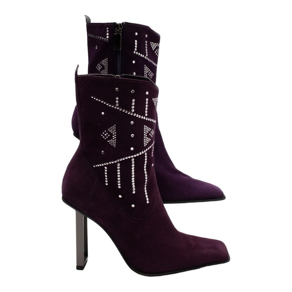 BALDININI Purple Suede w/ Rhinestones Leather Ankle Boots SZ 7 - Picture 6 of 16